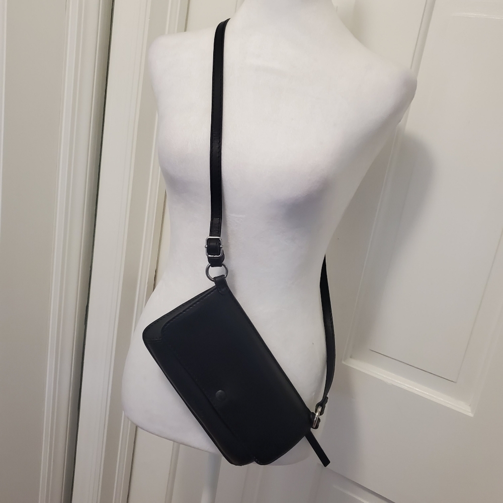 Steven Alan Black Leather Sling/ Crossbody Bag, Snap Close